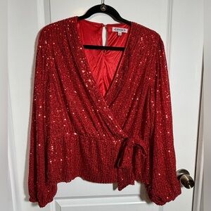 Nanette Lepore Red Sequin Blouse - size XL, BEAUTIFUL!!